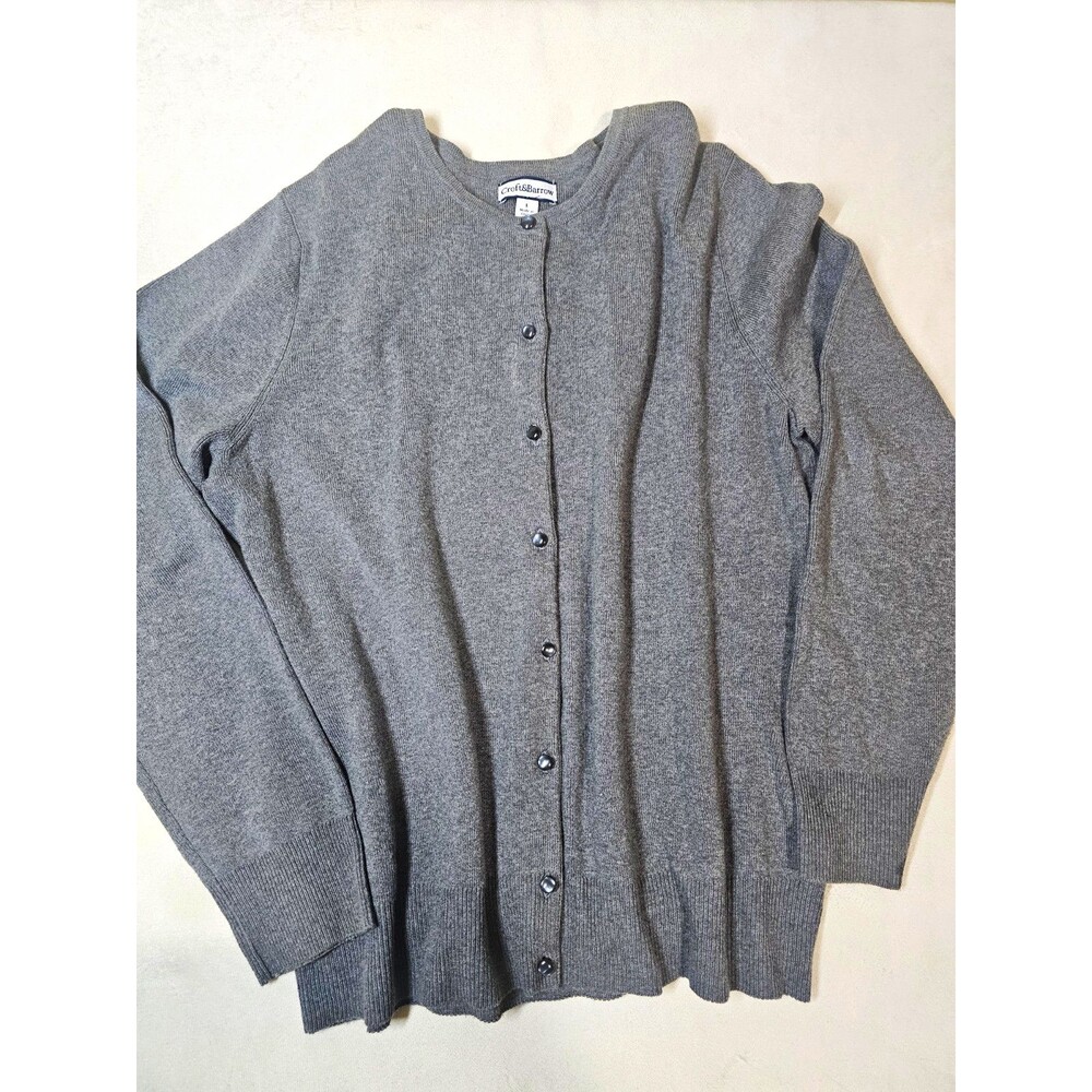 Croft & Barrow Women’s Cardigan Sweater L Gray Pima Cotton Blend Button Front